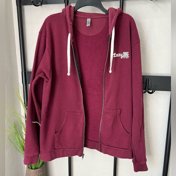 Lazy Dog Rocky Mountains zip up hooded sweatshirt maroon size large unisex - Picture 10 of 15